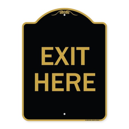 Signmission Designer Series Parking Lot Exit Here, Black & Gold Aluminum Sign, 24" L, 18" H, BG-1824-23424 A-DES-BG-1824-23424